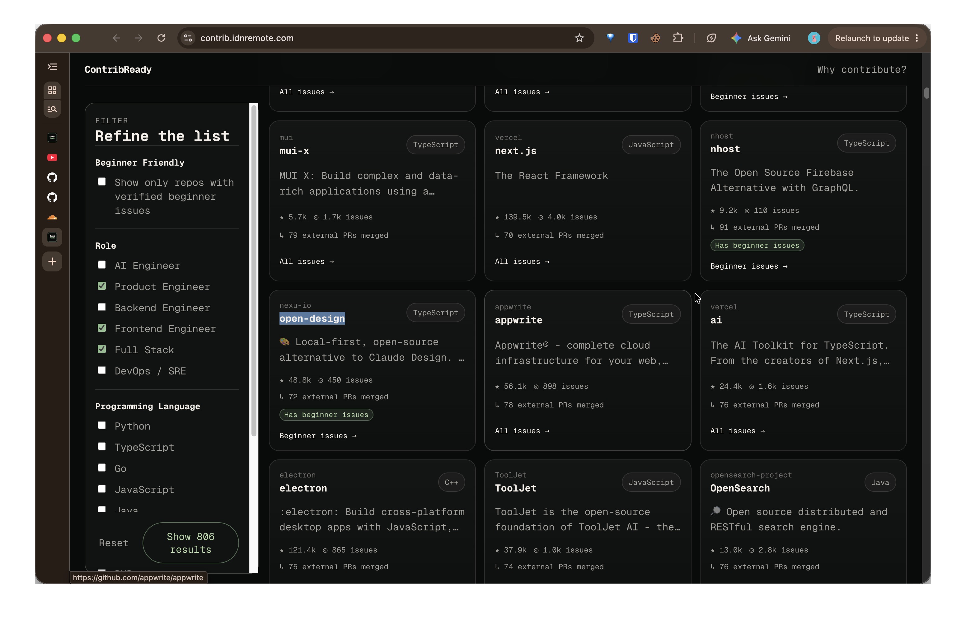 OSS project finder for first contribution